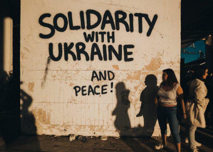 « Avec l’Ukraine, contre le militarisme. »